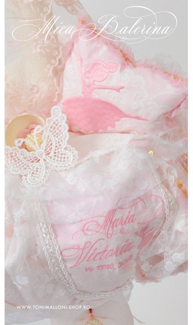 Lumanare de botez pentru fetite cu broderie personalizata, 65x4 cm, Mica balerina 4